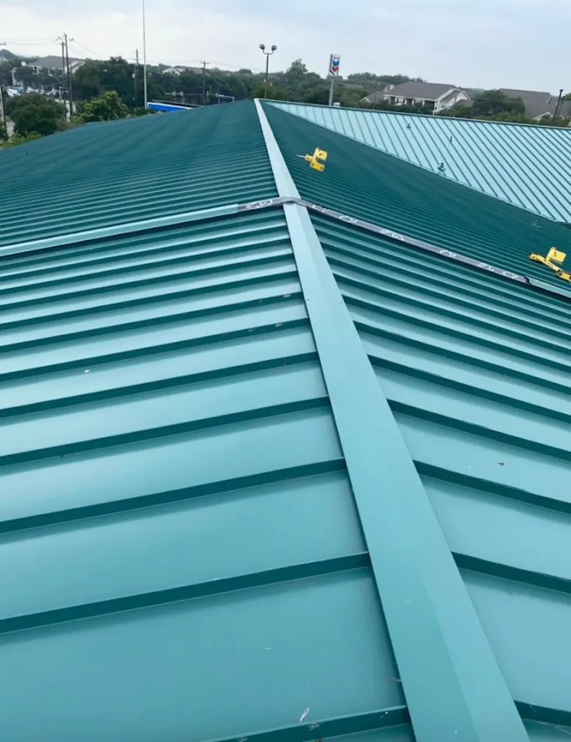 Green commercial metal roof ridge and valley for Metal Roof Repair in Malibu